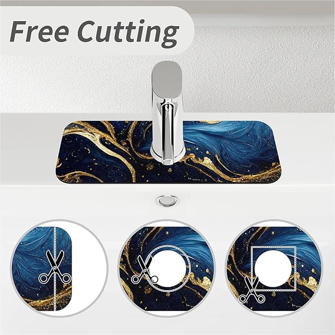 Kitchen Sink Splash Guard，Blue and gold marble texture Faucet Mat Sink - Image 5