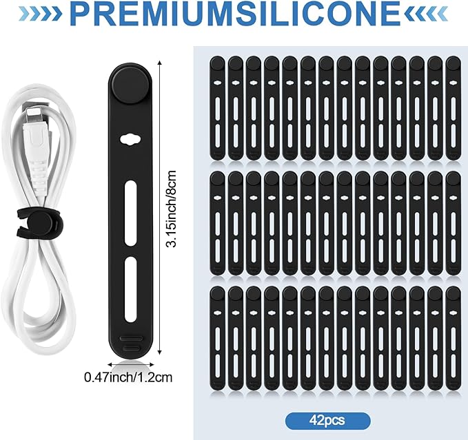 42 Pcs Silicone Cable Ties Reusable Cord Straps Multipurpose Elastic Cable - Image 3