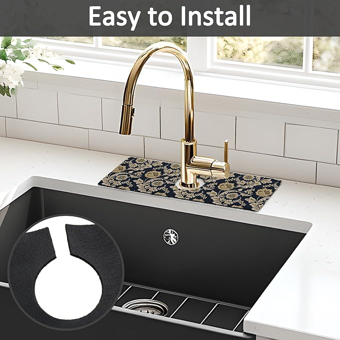 2PCS 15" X 5.5" Kitchen Sink Splash Guard Faucet Mat Floral Flower Super - Image 5