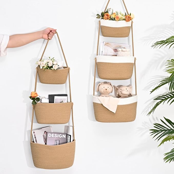 Hanging Storage Baskets, Over the Door Basket, Cotton Wall Baskets Storage - Image 4