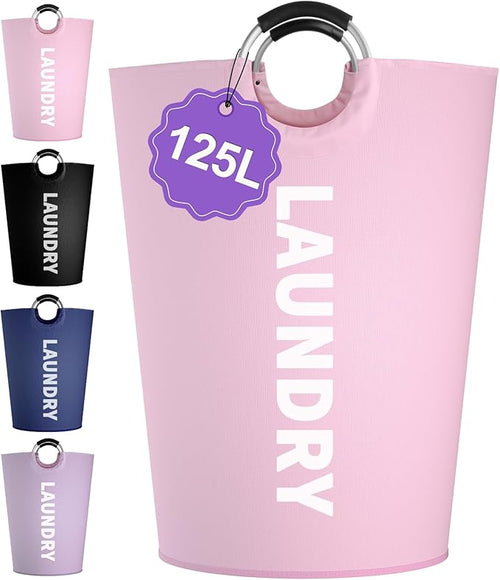 125L Pink Laundry Basket, Extra Large Clothes Basket by IHOMAGIC