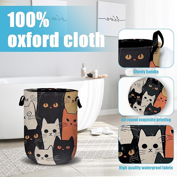 Watercolor Funny Cat Laundry Basket, Laundry Hamper Collapsible Oxford Cloth - Image 4