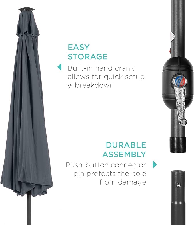 Best Choice Products 10ft Solar Polyester LED Lighted Patio Umbrella w/Tilt Adjustment and UV-Resistant Fabric - Image 6