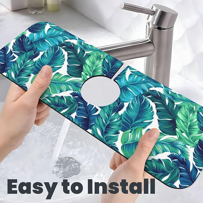 Green Tropical Palm Leaf Summer Kitchen Sink Splash Guard Faucet Mat 1 Pcs - Image 6