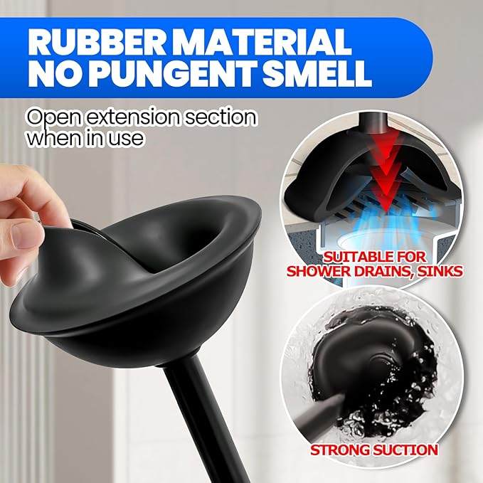 4-Piece Toilet Brush and Plunger Set, Extended Handle Plunger, Toilet Bowl - Image 5