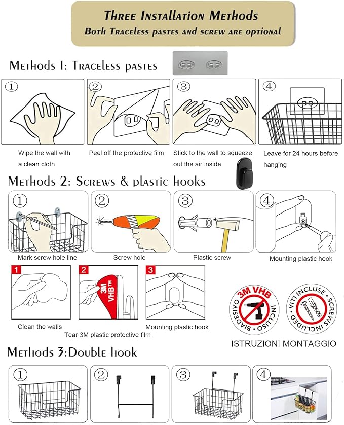 Wire Storage Basket 2 Packs, Wall Mounted Kitchen Bathroom, Hanging Cabinet - Image 5