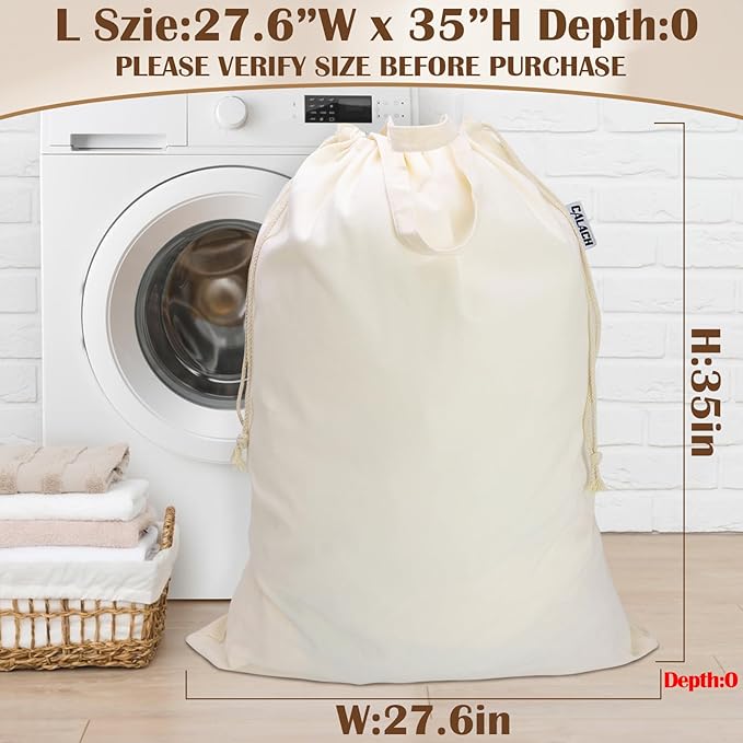 Canvas Laundry Bag with Handles & Drawstring Closure 27.5”Wx35"H, Thick Laundry - Image 4