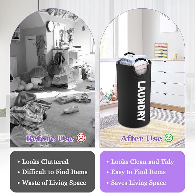 95L Large Laundry Hamper for Adult, Foldable Black Laundry Basket - Image 4