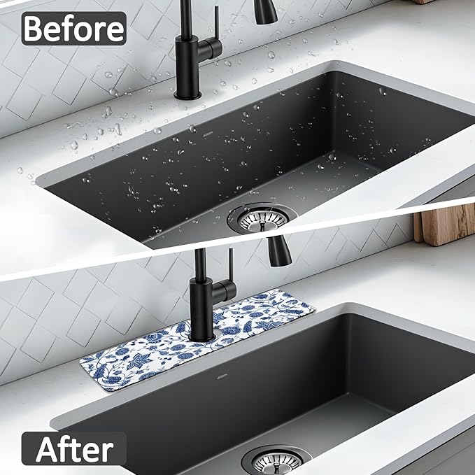 15" X 5.5" Kitchen Sink Splash Guard Faucet Mat Floral Super Absorbent Fast - Image 7
