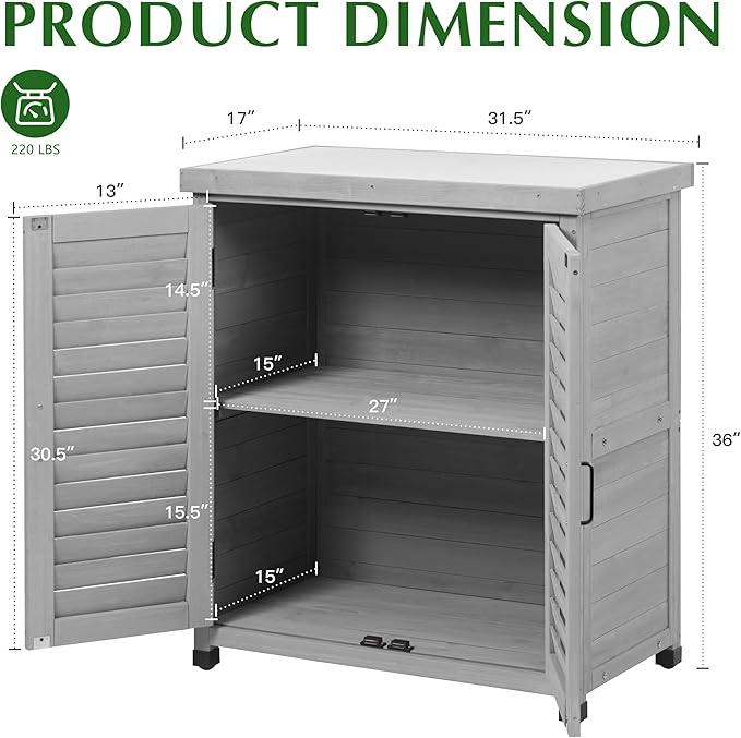 Outdoor Storage Cabinet & Potting Bench Table with Metal Top, Wooden Patio Furniture, Garden Workstation (Accent Grey, 36x31x17in) - Image 3