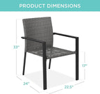 Best Choice Products Set of 2 Stackable Outdoor Wicker Dining Chairs All-Weather Firepit Armchair w/Armrests, Steel Frame for Patio, Deck, Garden, Yard - Gray - Image 3