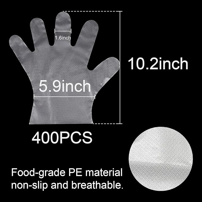400 Count Disposable Plastic Gloves, Food Safe, Latex-Free & Powder-Free – - Image 7