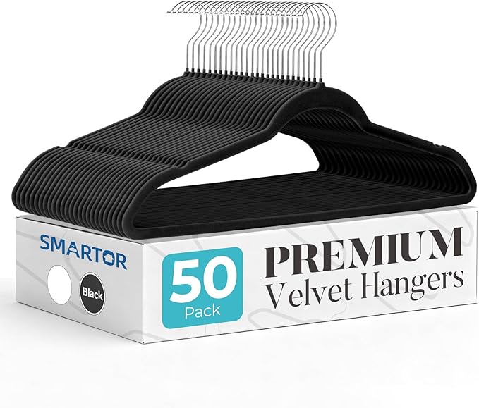 Smartor Black Velvet Hangers 50 Pack, Non Slip Clothes Hangers by Smartor