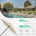 JEAREY 7.5FT Patio Umbrella Outdoor Market Umbrella with 6 Sturdy Ribs, Push Button Tilt/Crank Table Umbrella for Garden, Deck, Backyard and Pool, Beige - Image 3