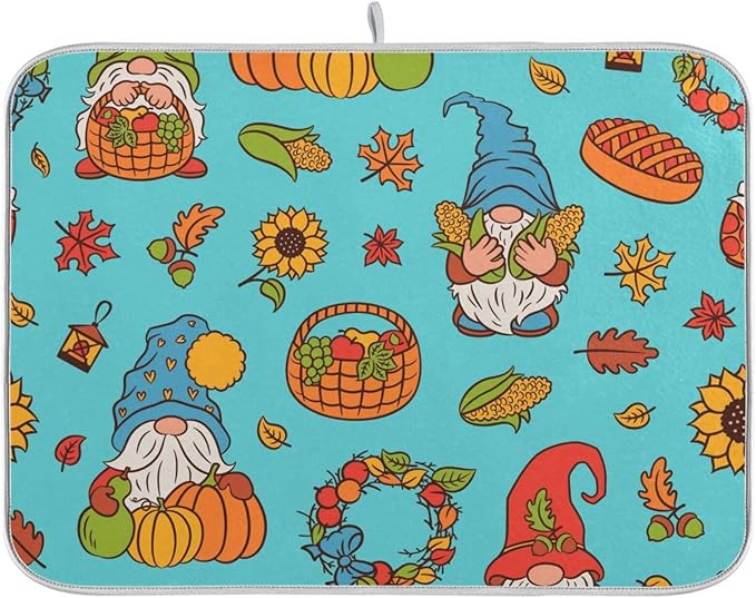 Autumn Gnomes Harvest Theme Dish Drying Mat Super Absorbent Drying Mat Large by OTVEE
