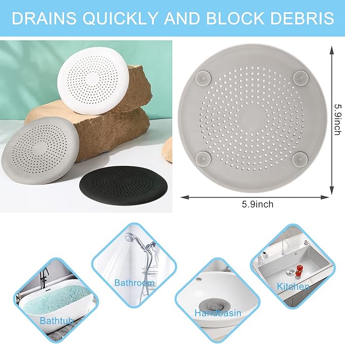 2 Pack Drain Hair Catcher Durable Silicone Hair Stopper Shower Drain Covers - Image 2