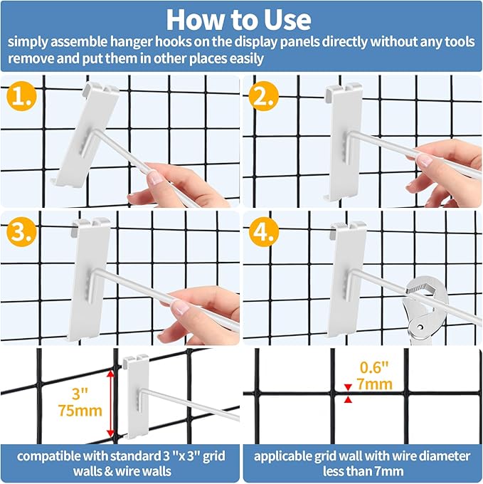 20Pcs Gridwall Hooks, Metal Grid Panel Hanging Peg Hooks, Grid Wall Accessory - Image 6
