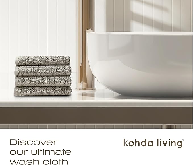 Luxury Silver-Infused Beige Washcloths 4-Pack, 12.9"x12.9" - Image 8
