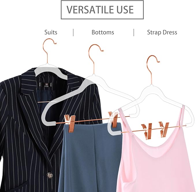 MIZGI Slim Clear Rosegold Pants & Skirt Hangers – Adjustable Clips & Hooks - Image 2