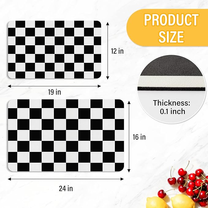 Checkered Dish Drying Mat for Kitchen Counter Coffee Mat Bar Accessories - Image 2