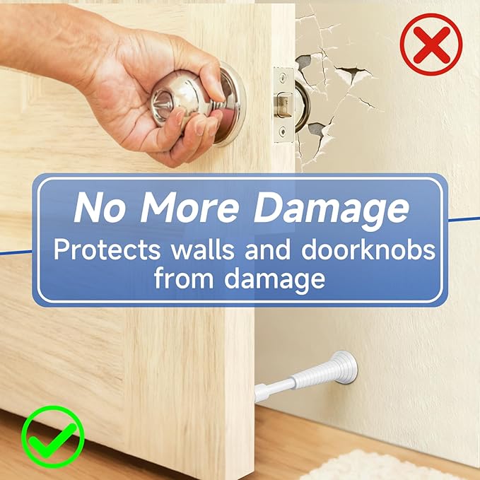 2Pcs White Spring Door Stops, Screw in & Adhesive Door Stopper - Image 5