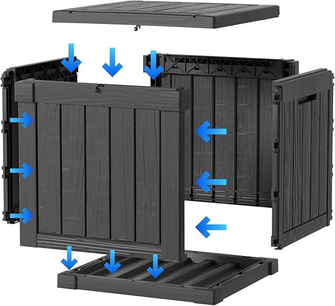 ROJIK Outdoor Storage Housing Deck Box - Waterproof Patio Furniture, Garden Tools, Cushions, Pool Accessories Storage Bench with Lockable Lid and Side Handles (Black, 50 Gal) - Image 7