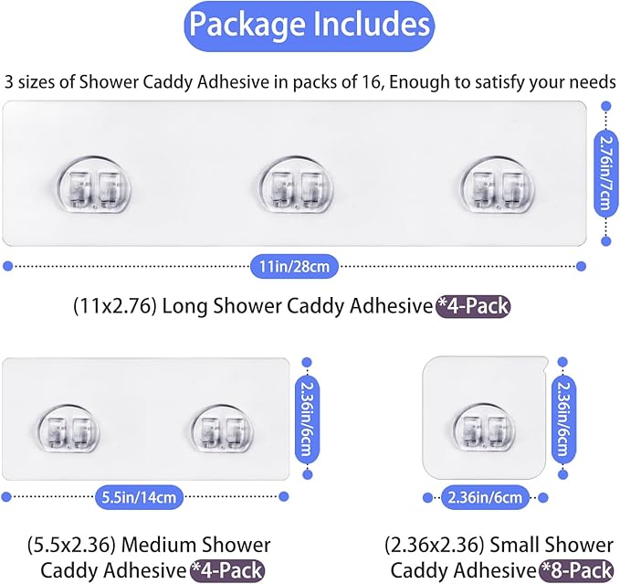 16-Pack Shower Caddy Adhesive Replacement, Transparent Adhesive Hooks Stickers - Image 2