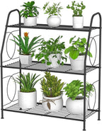 Plant Stand, 3 Tier Plant Shelf for Indoor Outdoor, Heavy Duty Metal Outdoor Plant Stand Holder Rack for Living Room Balcony and Garden, Iron Wire, Black by VyGrow