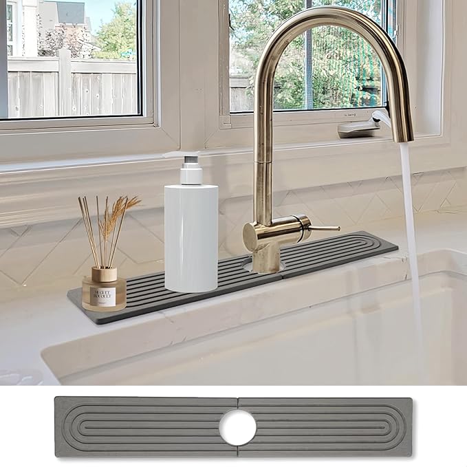 Stone Faucet Mat for Kitchen Sink- 15.6''x 3.9''Diatomite Fast-Drying Faucet Mat by CSTHTSC