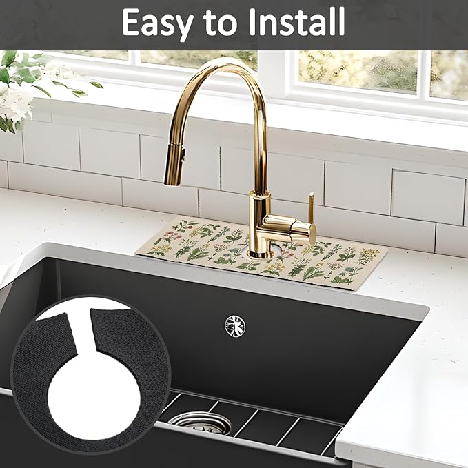 2PCS 15" X 5.5" Kitchen Sink Splash Guard Faucet Mat Floral Super Absorbent - Image 5