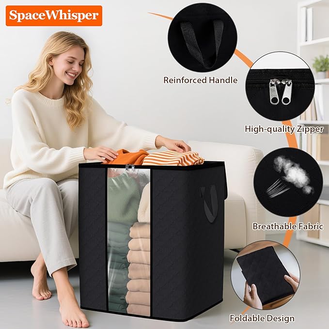 SpaceWhisper 3 Pack 100L Clothes Storage, Foldable Thick Fabric Blanket Storage - Image 3