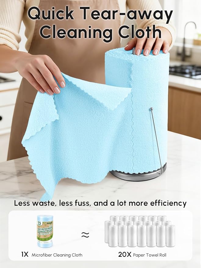 Microfiber Cleaning Cloths Roll, 225 Pack Tear Away Microfiber Towels Roll - Image 2