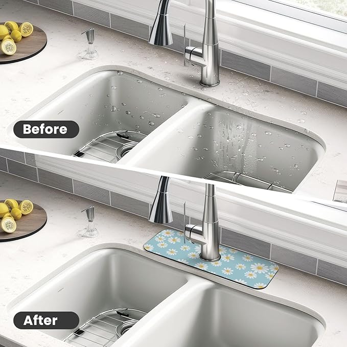 Beautiful Daisy Flower Floral Kitchen Sink Splash Guard Faucet Mat Super - Image 4