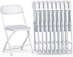 10 Pack Foldable Plastic Chair | Folding & Stackable | 350 lbs Capacity Steel Frame Seats for Indoor Outdoor | Commercial Use Events Wedding Party Bulk Picnic Kitchen Dining - White by OurModernSpace