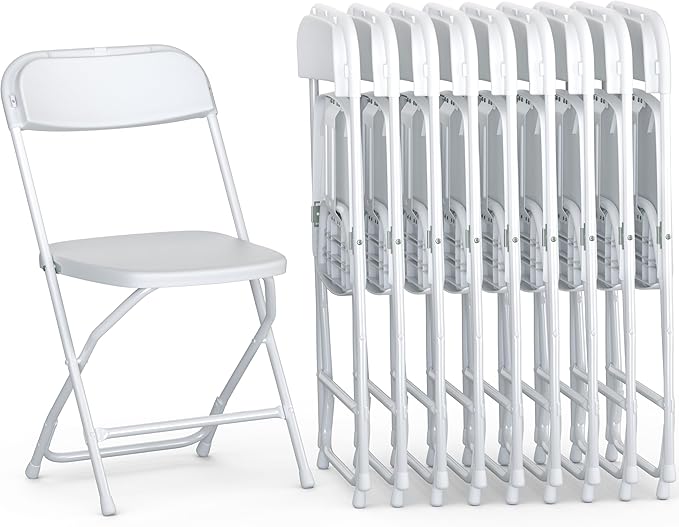 10 Pack Foldable Plastic Chair | Folding & Stackable | 350 lbs Capacity Steel Frame Seats for Indoor Outdoor | Commercial Use Events Wedding Party Bulk Picnic Kitchen Dining - White by OurModernSpace