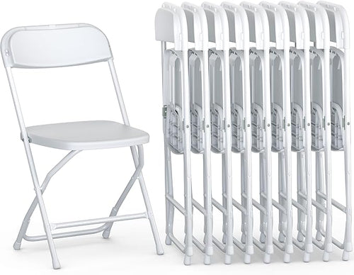 10 Pack Foldable Plastic Chair | Folding & Stackable | 350 lbs Capacity Steel Frame Seats for Indoor Outdoor | Commercial Use Events Wedding Party Bulk Picnic Kitchen Dining - White by OurModernSpace