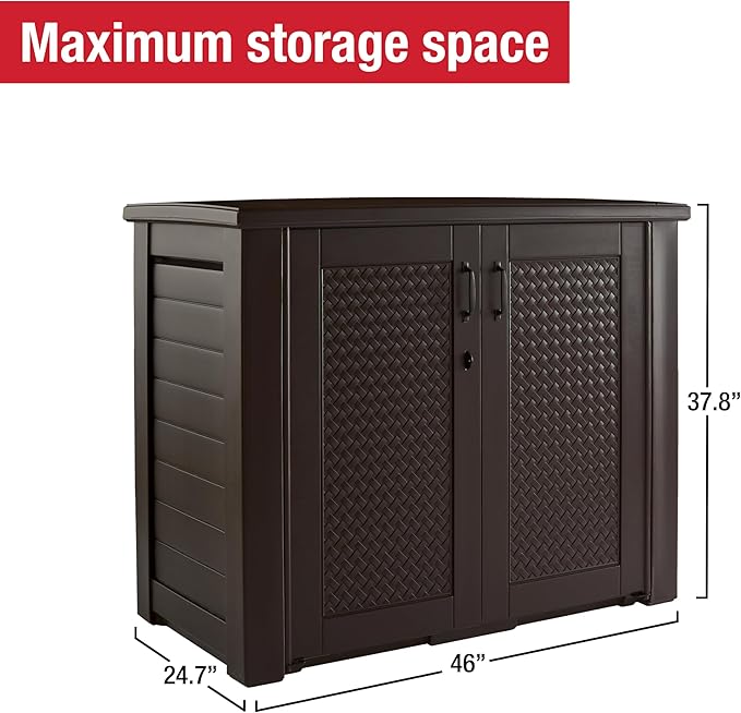 Rubbermaid Decorative Outdoor Storage Cabinet (123 Gal) Weather Resistant Dark Brown Organization for Home/Backyard/Pool Chemicals/Toys/Garden Tools/Porch/Patio Cushions - Image 3