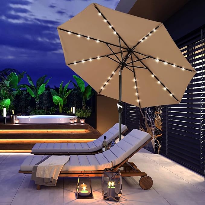 ABCCANOPY Durable Solar Led Patio Umbrellas with 32LED Lights 11FT (Khaki) - Image 9