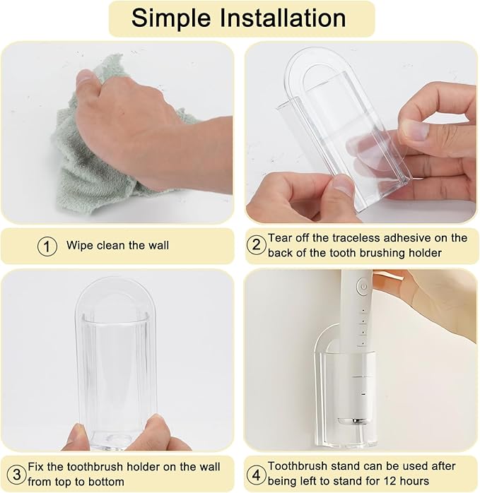 2 Pack Electric Toothbrush Holders, Self Adhesive Wall Mounted Clear Electric - Image 6