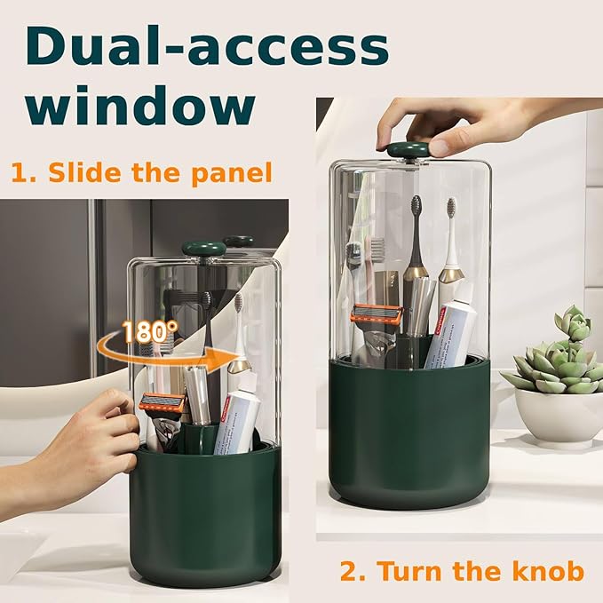 Toothbrush Holder with Cover 360 Rotating 4 Compartments Bathroom Toothpaste - Image 3