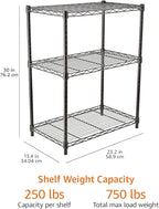 Amazon Basics 3-Shelf Adjustable Heavy Duty Steel Wire Rack Storage Shelving Organizer with Storage Space, Versatility and Ease of Use for Kitchen, Garage, 23.2" L x 13.4" W x 30" H, Black - Image 3