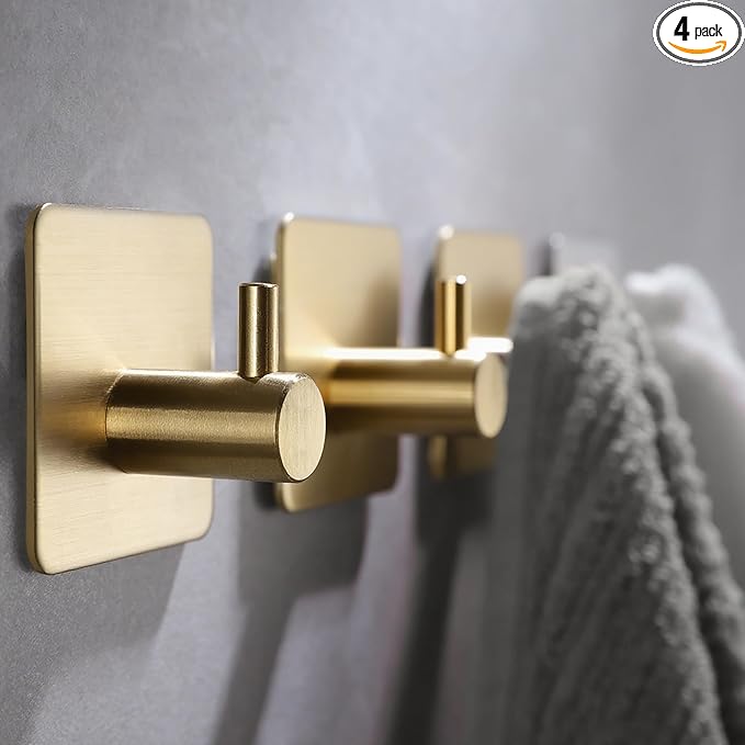 YIGII Adhesive Hooks, 4 Pack Stainless Steel Towel Hooks Heavy Duty, Sticky by YIGII