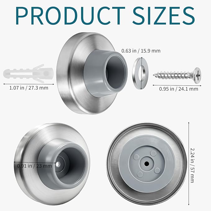 6 Pack Concave Wall Door Bumper Stopper, 304 Stainless Steel Wall Mount - Image 2