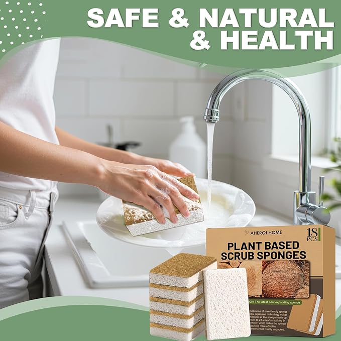 Aheroi Natural Dish Sponge, Compostable Eco Friendly Sponges, Organic Cleaning - Image 7