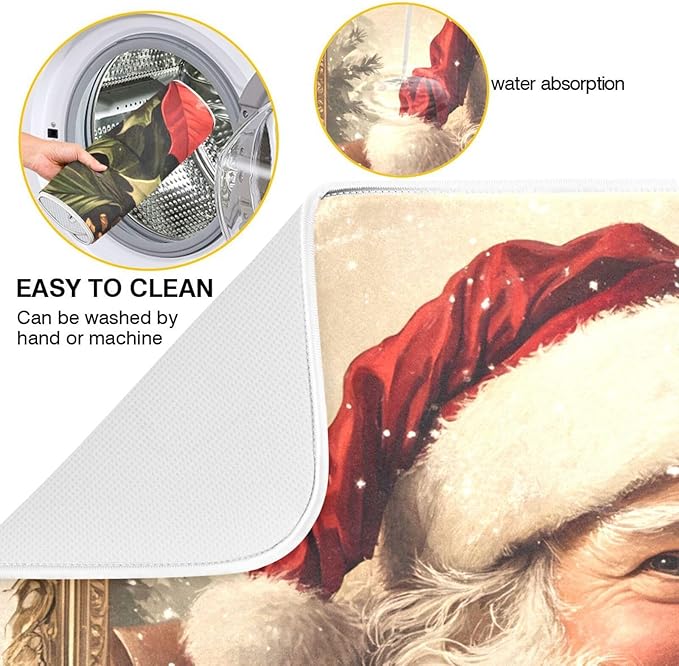 Christmas Santa Claus Poinsettia Dish Drying Mat - Image 2