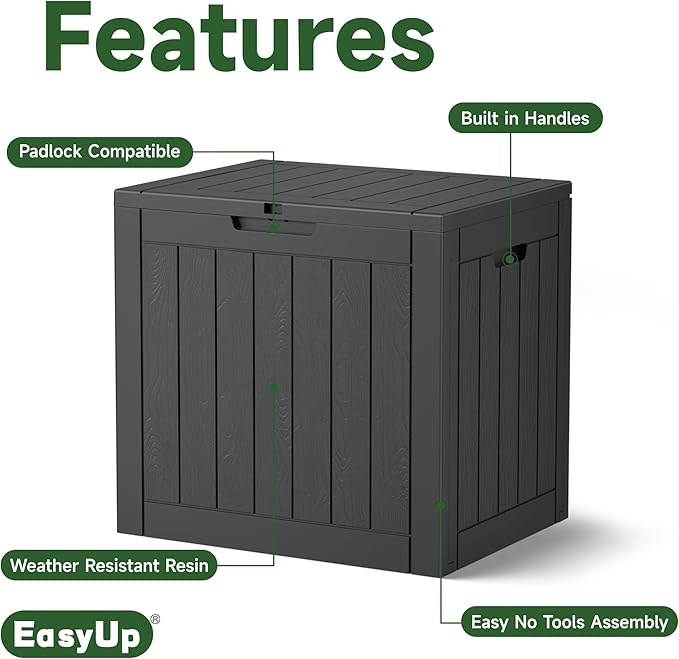 EasyUp 30 Gallon Outdoor Storage Box Waterproof, UV Resistant Outdoor Deck Box, Resin Lockable Deck Boxes for Garden Tools Equipment and Cushions, Black - Image 4