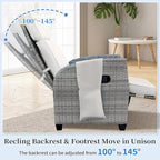 Outdoor Wicker Recliner Chair, 145° Patio Lounge Chair with 4" Cushion, Adjustable Backrest & Footrest, Flip-up Table & Side Pocket for Backyard, Deck, Balcony, Terrace, Poolside - Image 3