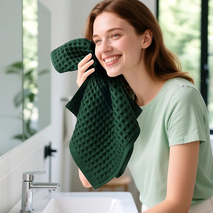 Jacquotha Waffle Hand Towels Set of 2 – Cotton, Quick Dry, Lint Free, 13” x 29” - Image 8