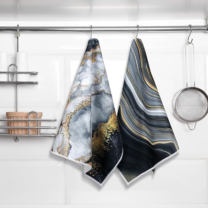 Boyiee Set of 6 Marble Kitchen Towels Gold Black Marble Tea Dish Towels 24 x 16 - Image 7