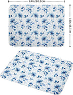 Blue Floral Dish Drying Mat 18x24 inch Flower Leaves Dish Rack Pad Microfiber - Image 2